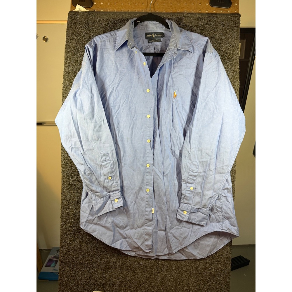 Ralph Lauren Button Down Shirt Mens 15.5 33 Blue Yarmouth Pinpoint Oxford L/S